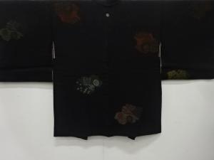 大正ロマン　漆　華紋に古典柄模様織出し　一ツ紋羽織